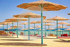 Parasols on the beach of Red Sea in Hurghada