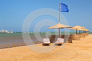 Parasols on the beach of Red Sea in Hurghada