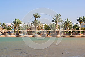 Parasols on the beach of Red Sea in Hurghada