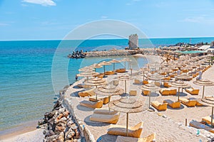 Parasols on a beach at Saint Konstantine and Elena near Varna, Bulgaria