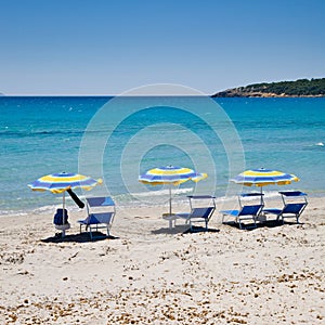 Parasols on beach, Sardinia