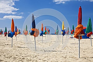 Parasols, Deauville Beach, Normandy France, Europe