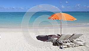 Parasols on Mont-Choisy beach, Mauritius island