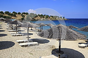 Parasols of straw on the beach