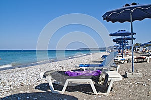 Parasols and sunbeds on the beach