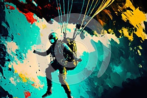 Paratrooper abstract acryl painting.Generative ai