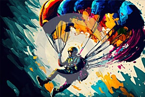 Paratrooper abstract acryl painting.Generative ai