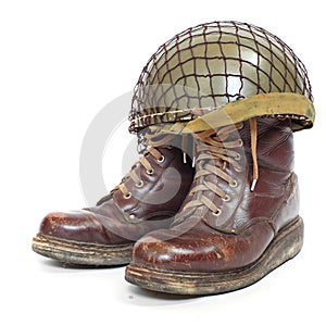 Paratroopers boots and helmet.