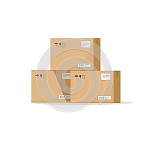 Parcel boxes carton vector illustration, warehouse parts, cardboard cargo shipment boxes