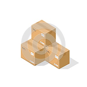 Parcel boxes vector illustration, warehouse parts, cardboard cargo shipment boxes, package paper box flat cartoon