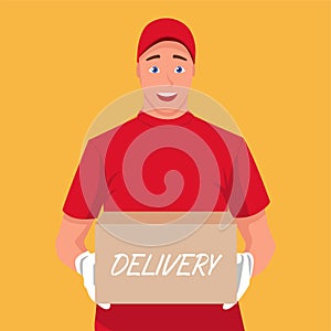 Parcel delivery. Delivery Man holding a Box