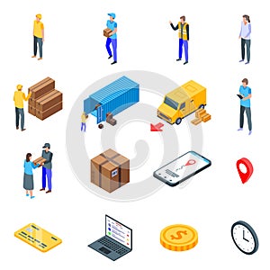 Parcel delivery icons set, isometric style