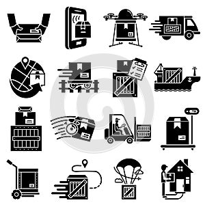 Parcel delivery icons set, simple style