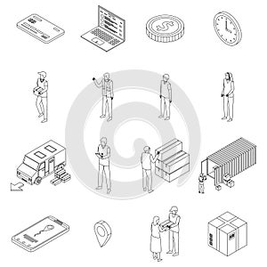 Parcel delivery icons set vector outline