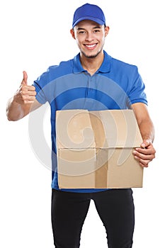 Parcel delivery service box package order delivering job success isolated on white
