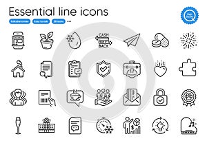 Parcel invoice, Construction toolbox and Freezing water line icons. For website, printing and application. Vector