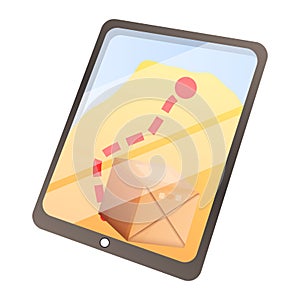 Parcel online tracking icon, cartoon style