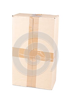 Parcel package brown box closed in white background