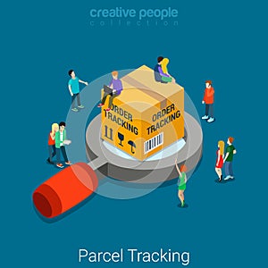 Parcel package delivery order tracking flat 3d isometric vector