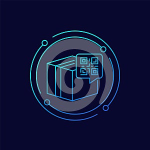 parcel, package with QR code icon, linear design