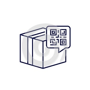 parcel or package with QR code line icon
