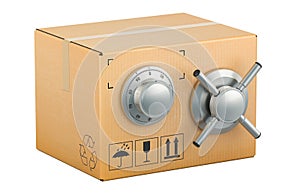 Parcel with safe combination dial and metal handle safe. 3D rendering