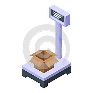 Parcel scales icon isometric vector. Weight box package