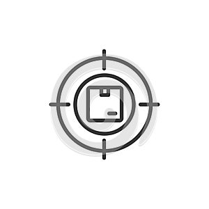 Parcel tracking target, icon in line design. Parcel, tracking, target, shipment, delivery, status, goal on white photo