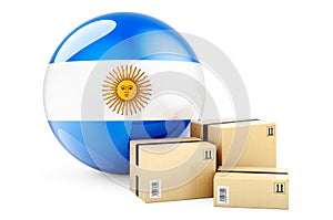 Parcels with Argentinean flag. Shipping and delivery in Argentina, concept. 3D rendering