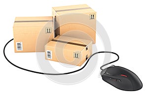 Parcels with computer mouse, 3D rendering