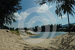 Parched bed of the river on the beach in Thailand,