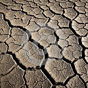 Parched, cracked earth forms a mosaic pattern on the ground, typical of drought-