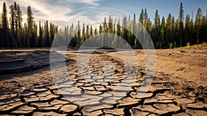 Parched ground by pristine forest