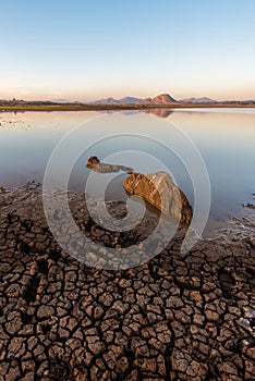 Parched lake at dawn