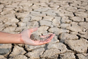 Parched land with hand scattering dry dirt
