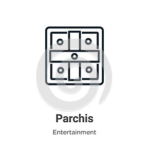 Parchis outline vector icon. Thin line black parchis icon, flat vector simple element illustration from editable entertainment photo
