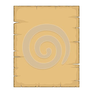 Parchment. Blank old papyrus paper cartoon isolated on white background. Blank retro papyrus sheet in flat style