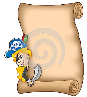 Parchment with lurking pirate girl