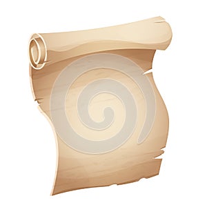 Parchment paper ancient old scroll, page empty medieval letter in cartoon style isolated on white background. Game asset