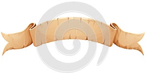 Parchment paper scroll ribbon, old vintage banner game ui element in cartoon style isolated on white background.