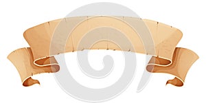 Parchment paper scroll ribbon, old vintage banner game ui element in cartoon style isolated on white background.