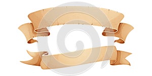 Parchment paper scroll ribbon, old vintage banner game ui element in cartoon style isolated on white background.