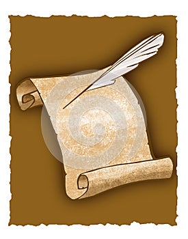 Parchment scroll and quill pen