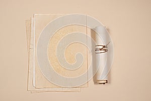 Parchment scroll for the to-do list on a beige background. Glider, day planning, place for text and for entries