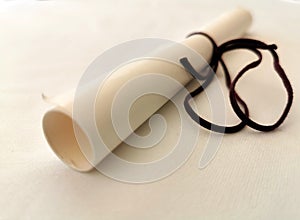 Parchment scroll vellum on a table