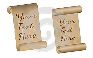 Parchment scrolls and sheets of old paper. Set of vector banners