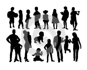 Parent with Baby and Kid Silhouettes