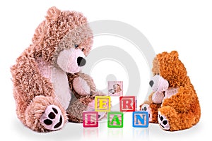 Parent and child bear at learning alphabets