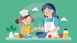 A parent and child cook together following the stepbystep instructions on a cooking app for nutritious and kidfriendly photo