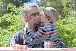 Parent child happy hugging outdoor